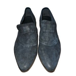 Free People Brady Navy Blue Nubuck Leather Pointed Flat Loafer